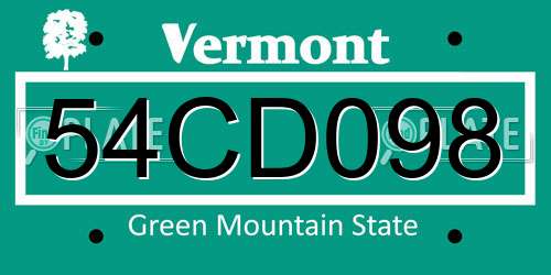 54CD098 Vermont License Plate