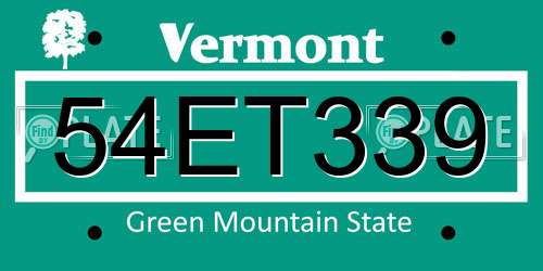 54ET339 Vermont License Plate