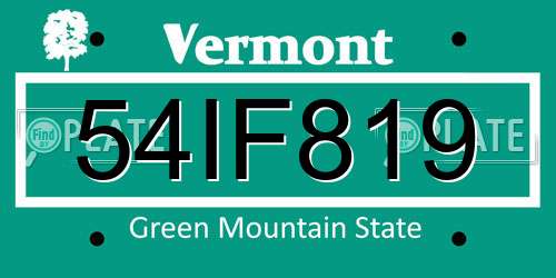 54IF819 Vermont License Plate