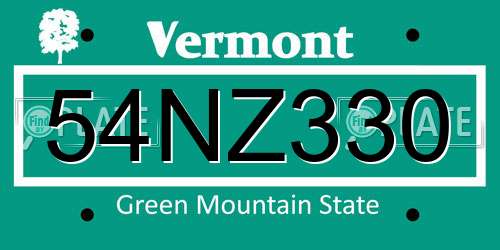54NZ330 Vermont License Plate