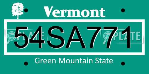 54SA771 Vermont License Plate
