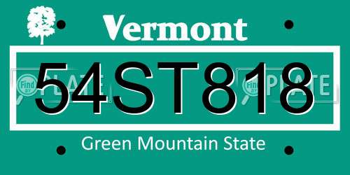 54ST818 Vermont License Plate