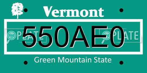 550AE0 Vermont License Plate
