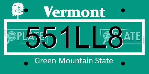 551LL8 Vermont License Plate