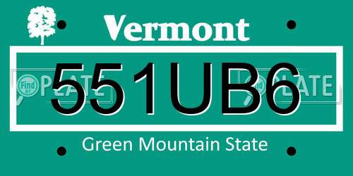 551UB6 Vermont License Plate