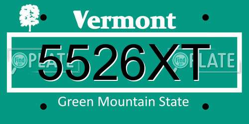 5526XT Vermont License Plate