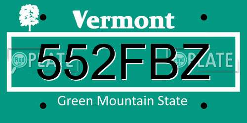 552FBZ Vermont License Plate