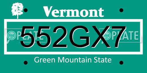 552GX7 Vermont License Plate