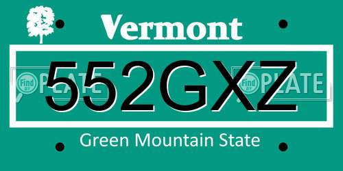 552GXZ Vermont License Plate