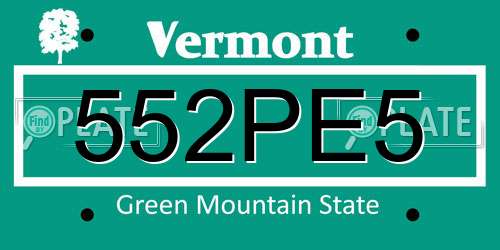 552PE5 Vermont License Plate
