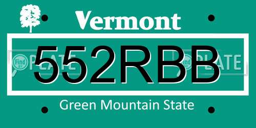 552RBB Vermont License Plate