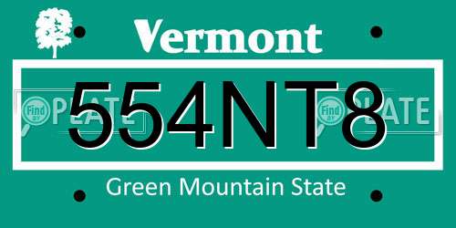 554NT8 Vermont License Plate
