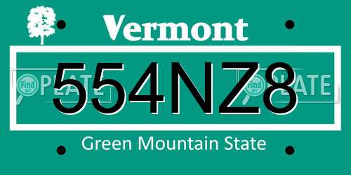 554NZ8 Vermont License Plate