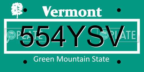 554YSV Vermont License Plate
