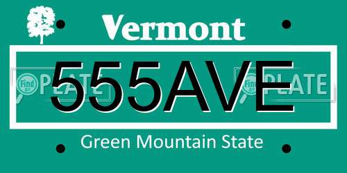 555AVE Vermont License Plate