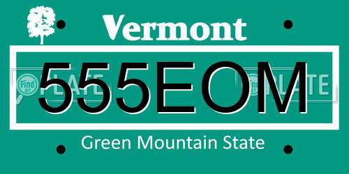 555EOM Vermont License Plate