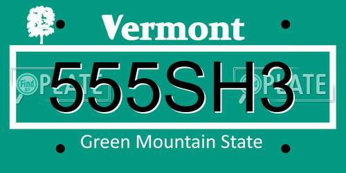 555SH3 Vermont License Plate