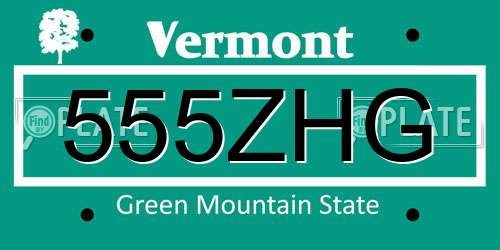 555ZHG Vermont License Plate