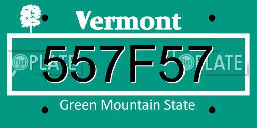 557F57 Vermont License Plate