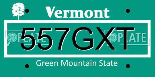 557GXT Vermont License Plate