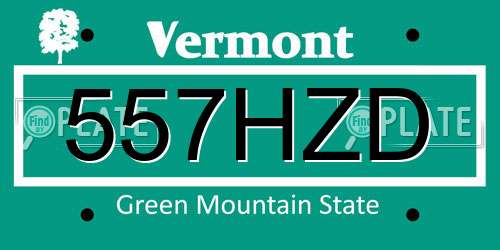 557HZD Vermont License Plate