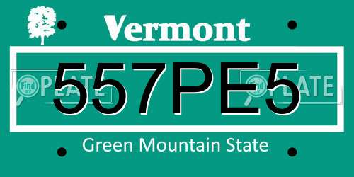 557PE5 Vermont License Plate