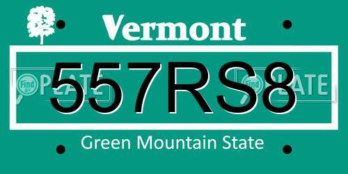 557RS8 Vermont License Plate