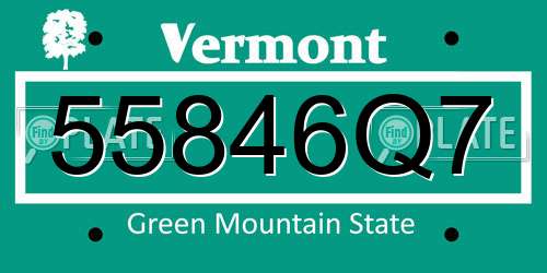 55846Q7 Vermont License Plate