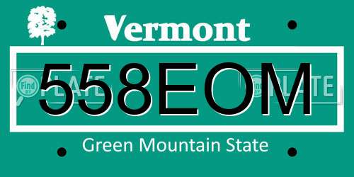 558EOM Vermont License Plate