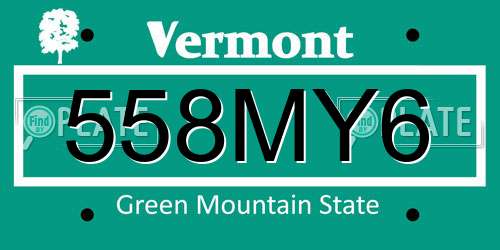 558MY6 Vermont License Plate