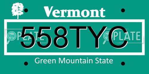 558TYC Vermont License Plate
