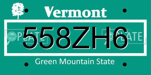 558ZH6 Vermont License Plate