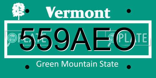 559AEO Vermont License Plate