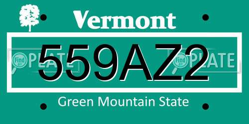559AZ2 Vermont License Plate