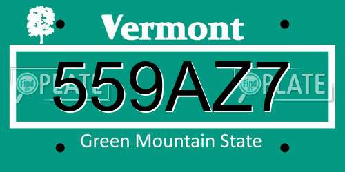 559AZ7 Vermont License Plate