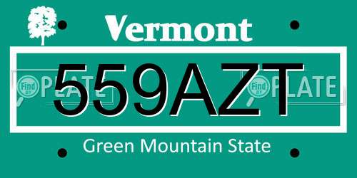 559AZT Vermont License Plate