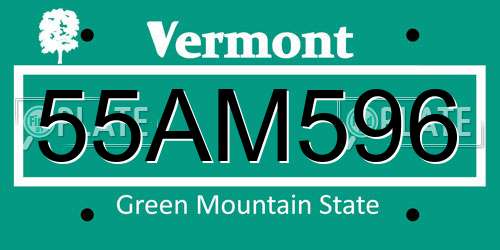 55AM596 Vermont License Plate