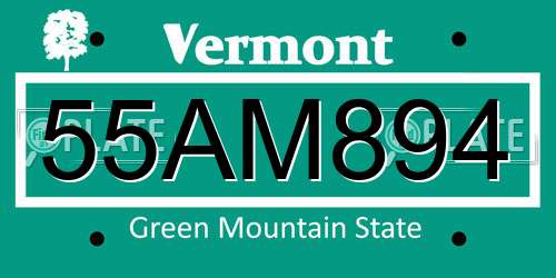 55AM894 Vermont License Plate