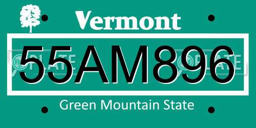 55AM896 Vermont License Plate