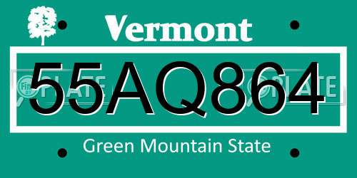 55AQ864 Vermont License Plate