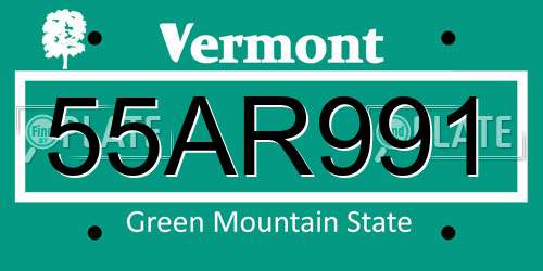 55AR991 Vermont License Plate