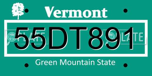 55DT891 Vermont License Plate