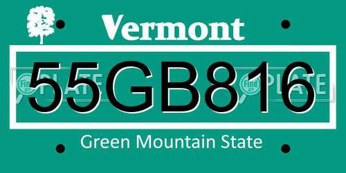 55GB816 Vermont License Plate