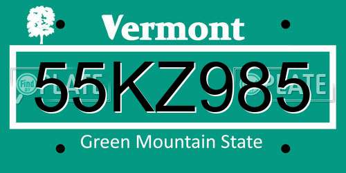 55KZ985 Vermont License Plate