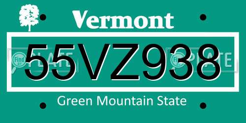 55VZ938 Vermont License Plate