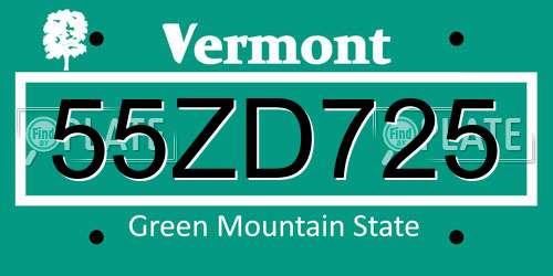 55ZD725 Vermont License Plate