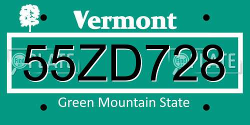 55ZD728 Vermont License Plate