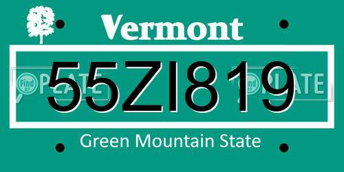 55ZI819 Vermont License Plate