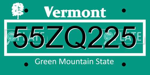 55ZQ225 Vermont License Plate