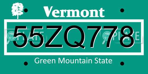 55ZQ778 Vermont License Plate